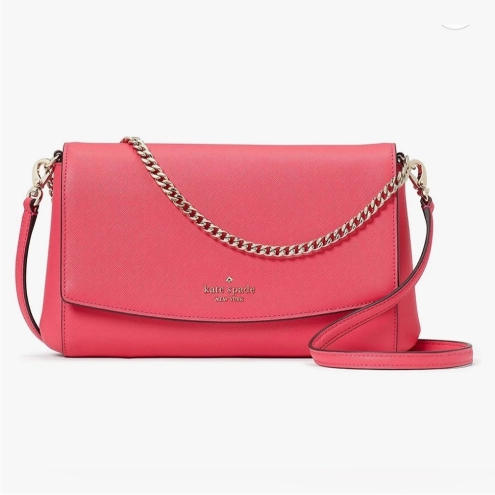 Kate Spade Leather Laurel Way Greer Coral Chain Crossbody Bag Purse - Picture 4 of 13